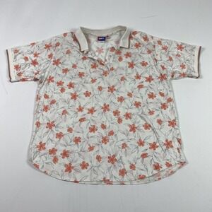 Vintage Tail Polo Shirt Womens XL White Orange Floral Golf Short Sleeve 90s